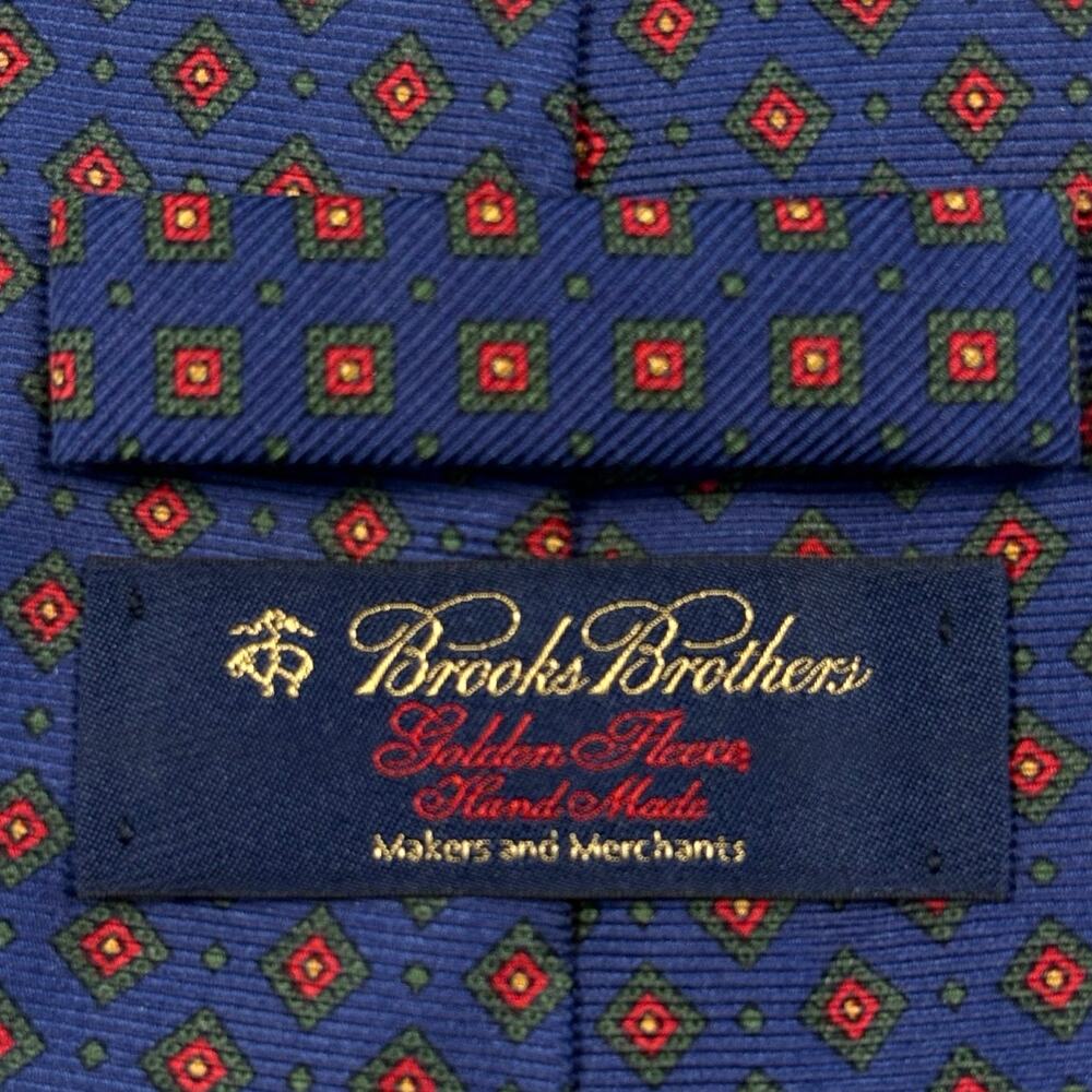 Brooks Brothers Golden Fleece Handmade Tie Blue Geo Print 100% Italian Silk NWT - Picture 3 of 8